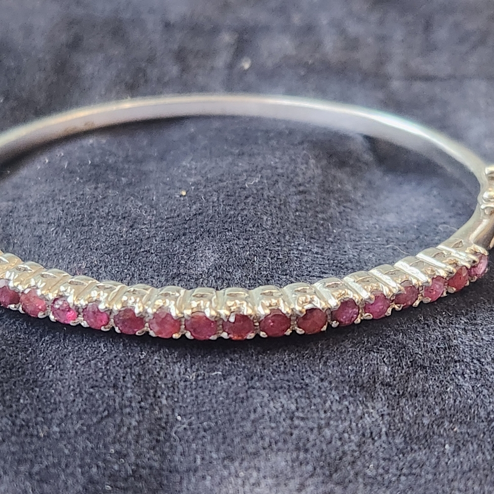 Genuine Ruby Sterling Bangle Bracelet - image 1